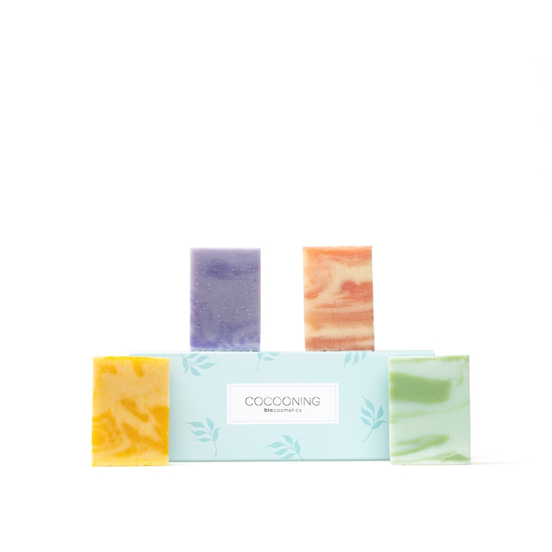 Blue box of 4 small soaps